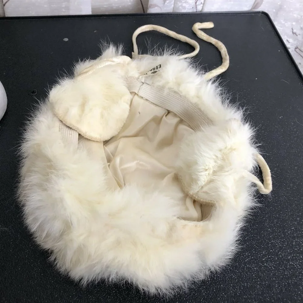 Vintage Fur Hat Child Size Ear Flaps Tie Neck White Soft